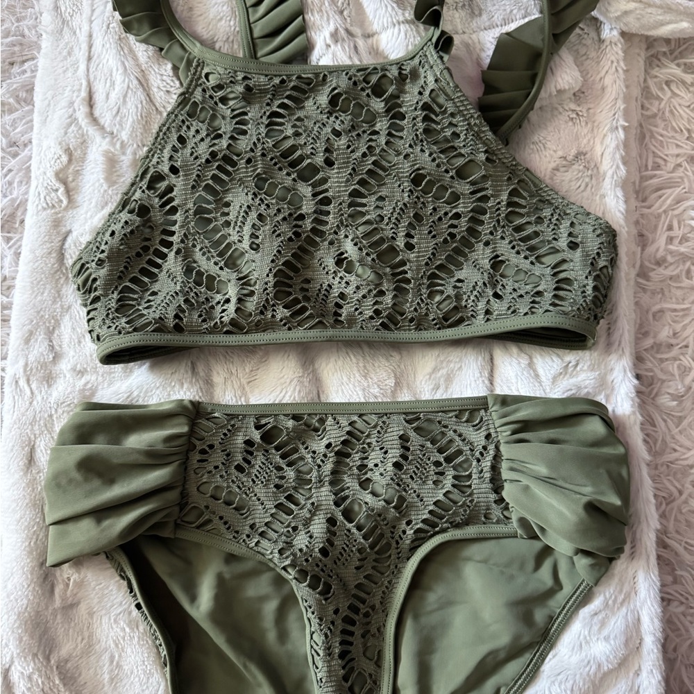 Aerie Green Crochet Bikini Set